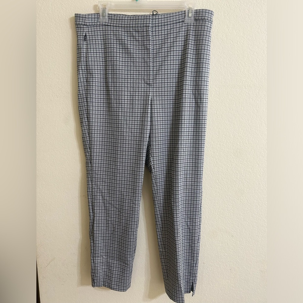 NWT Theory High Waist Taper Pant Fog Multi Contrast Grid Womens Size 12 Business